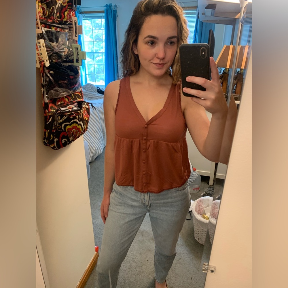 AEO Button Front Open Back Tank